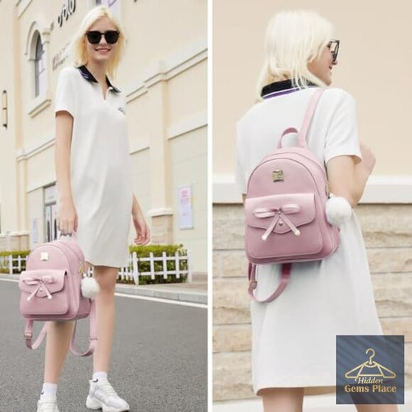 Mini PU Leather Backpack Purse Set - 3-Piece Fashion Daypack with Bowknot main image 5